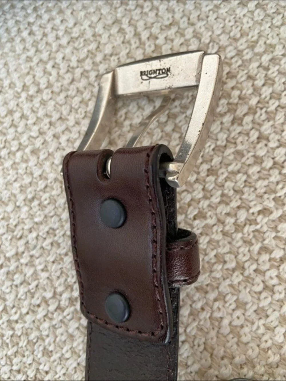 Brighton Brown Leather Belt Size 40 Three-Tone Silver Buckle 1 3/8